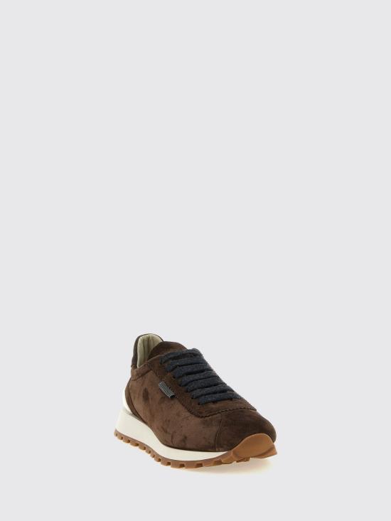 26FW 브루넬로 쿠치넬리 샤이니 탭 디테일 스웨이드 러닝 스니커즈 MZSFG2110P C9885 Brown - BRUNELLO CUCINELLI