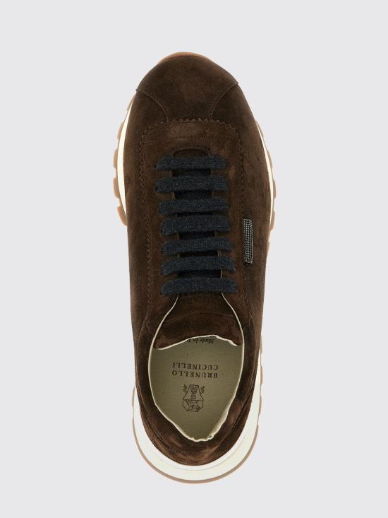 26FW 브루넬로 쿠치넬리 샤이니 탭 디테일 스웨이드 러닝 스니커즈 MZSFG2110P C9885 Brown - BRUNELLO CUCINELLI