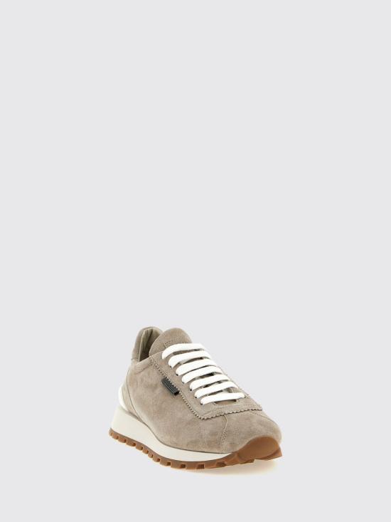 26FW 브루넬로 쿠치넬리 샤이니 탭 디테일 스웨이드 러닝 스니커즈 MZSFG2110P C5859 Beige - BRUNELLO CUCINELLI