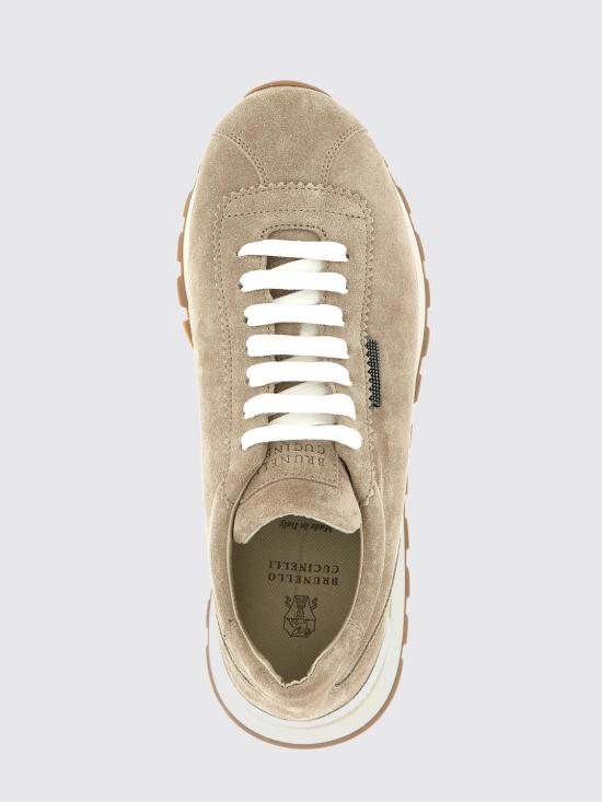 26FW 브루넬로 쿠치넬리 샤이니 탭 디테일 스웨이드 러닝 스니커즈 MZSFG2110P C5859 Beige - BRUNELLO CUCINELLI