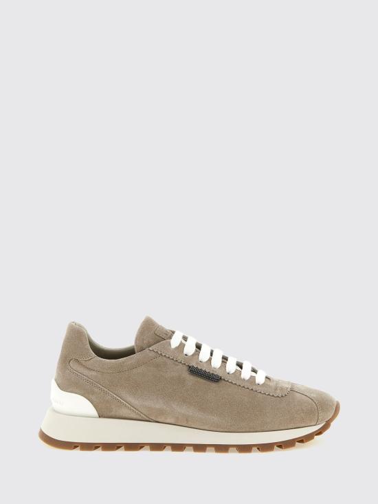 26FW 브루넬로 쿠치넬리 샤이니 탭 디테일 스웨이드 러닝 스니커즈 MZSFG2110P C5859 Beige