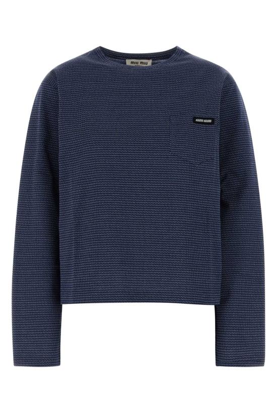 26SS 미우미우 투톤 저지 자카드 티셔츠 MJLA47SOOO19J4 F0X32 NAVY