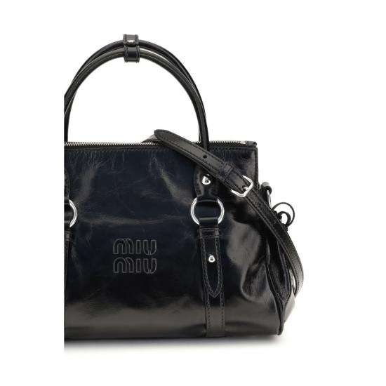 26FW 미우미우 LUCIDA 레더 토트백 MI5BA333VOOO2A44F0002BB BLACK - MIU MIU