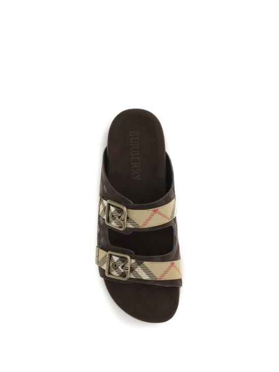26SS 버버리 더블 버클 체크 샌들 8118887 C1170 BROWN - BURBERRY