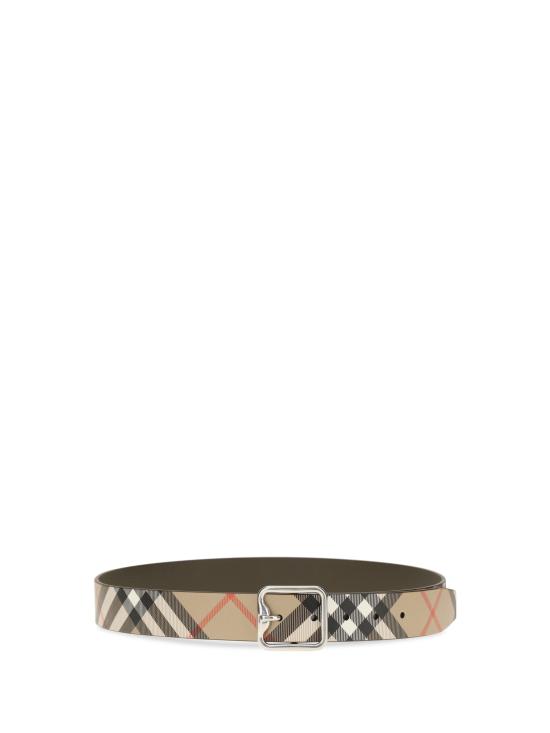 26FW 버버리 리버시블 B 버클 체크 레더 벨트 8092046 A2021 SAND MILITARY SILVER - BURBERRY