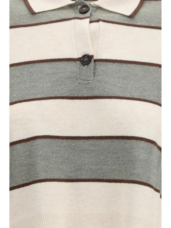 26SS 브루넬로 쿠치넬리 스파클링 스트라이프 크롭 니트 폴로 M16221605 CQU70 BEIGE - BRUNELLO CUCINELLI