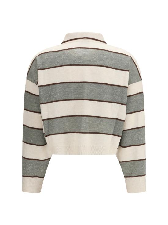 26SS 브루넬로 쿠치넬리 스파클링 스트라이프 크롭 니트 폴로 M16221605 CQU70 BEIGE - BRUNELLO CUCINELLI
