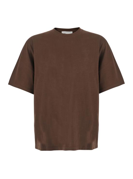 26FW 아미 화이트 코튼 드 하트 엠보스 티셔츠 UTS3577262221 Brown