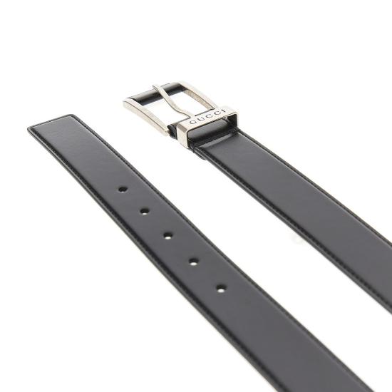 26SS 구찌 스퀘어 버클 엠보스 벨트 8351940YA0N Black - GUCCI