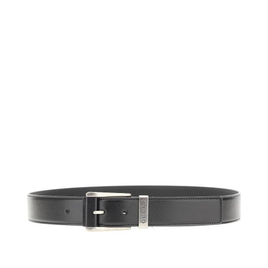 26SS 구찌 스퀘어 버클 엠보스 벨트 8351940YA0N Black