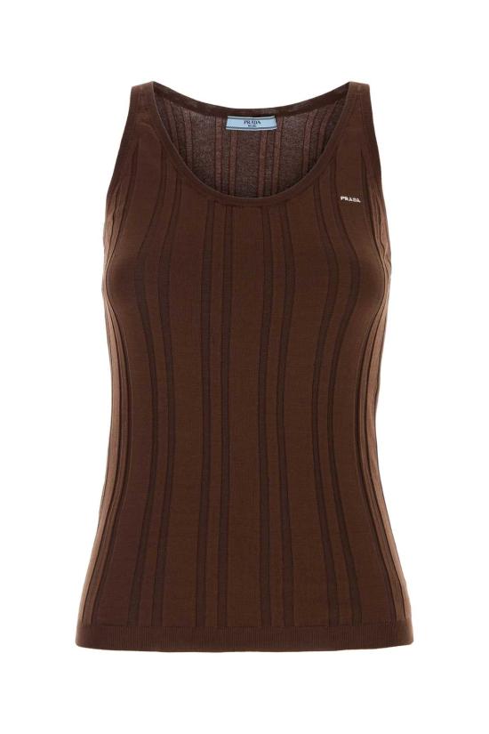 26FW 프라다 리브드 니트 코튼 탱크 탑 P29C31SOOO17WK F0005 BROWN