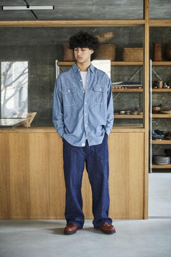  오어슬로우 긴팔 셔츠 오슬로 샴브레이 작업 셔츠 (플랩 포켓 포함) - ORSLOW