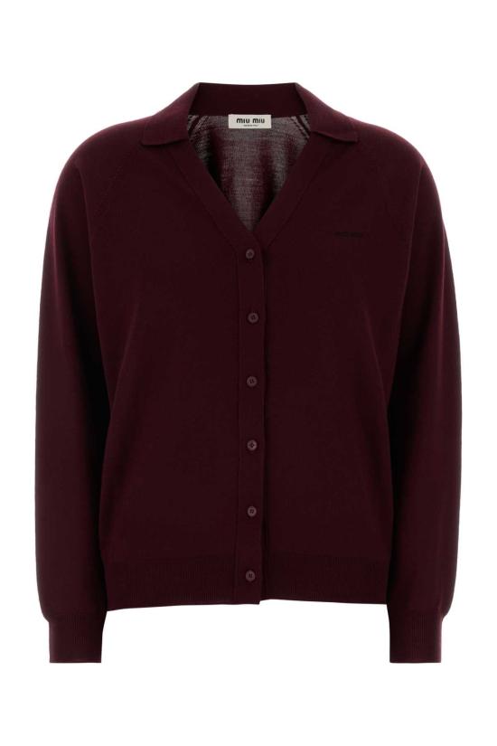 26FW 미우미우 인타르시아 로고 파인 울 브이넥 가디건 MMF02ZSOOO16WJ F0869 BURGUNDY