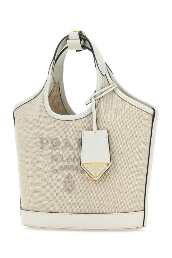25FW 프라다 리넨 블렌드 레더 미니 버클 백 1BE074VOAH2DLI F0N86 BEIGE - PRADA