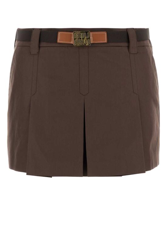 25FW 미우미우 로고 패치 플리츠 미니 스커트 MG2485SOOO12NS F0324 BROWN