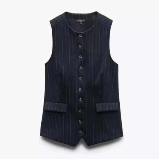  랙앤본 베스트 Rag & Bone Irina Long Ponte Vest Navy Multi - RAG & BONE