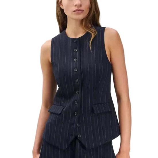  랙앤본 베스트 Rag & Bone Irina Long Ponte Vest Navy Multi