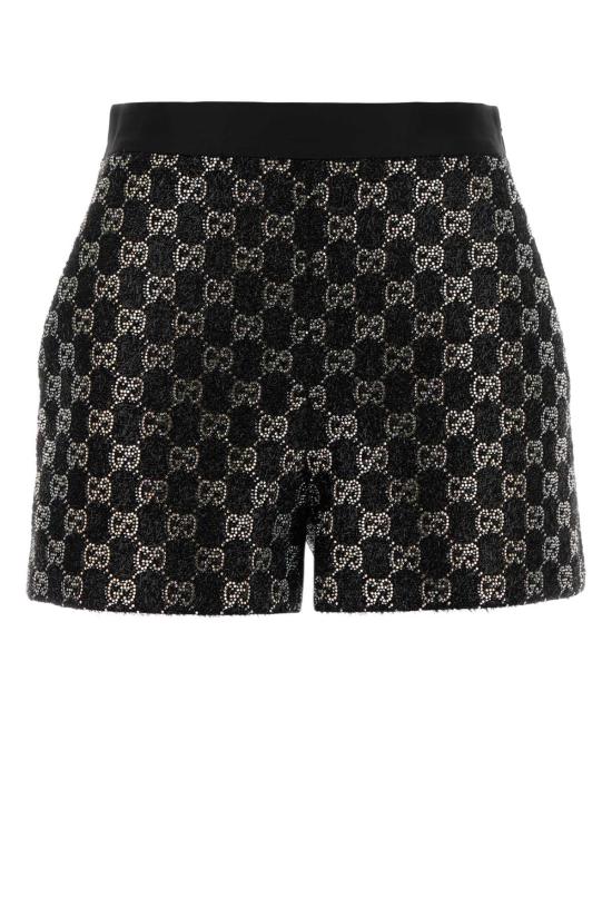 26SS 구찌 자수 울 트위드 라메 쇼츠 853382ZARWY 1000 BLACK