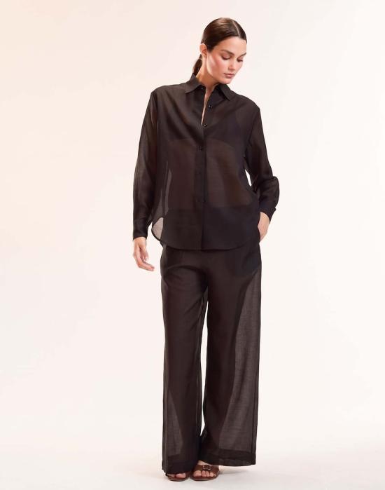  신시아 로리 스트레이트 팬츠 신시아 로울리 살리나 시스루 팬츠 블랙 - CYNTHIA ROWLEY