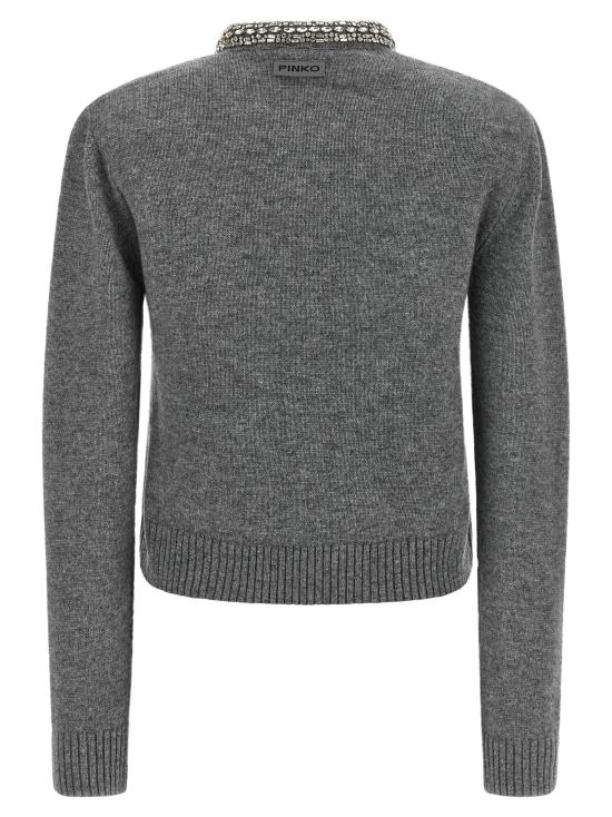 26FW 핑코 가디건 보석 장식 칼라 가디건 스웨터 및 가디건 (회색) - PINKO