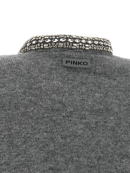26FW 핑코 가디건 보석 장식 칼라 가디건 스웨터 및 가디건 (회색) - PINKO