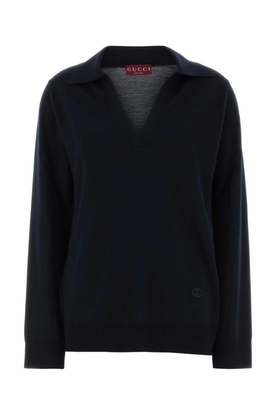 25FW 구찌 딥 브이넥 리브드 커프 울 폴로 스웨터 793883XKFA8 4215 NAVY