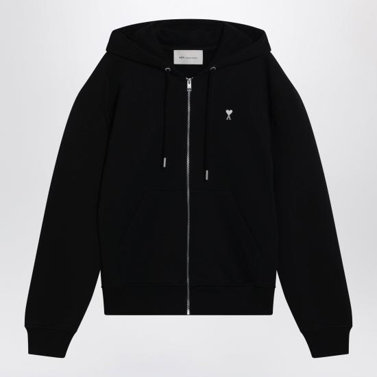 26FW 아미 스몰 하트 로고 코튼 후드 집업 HSW765730 Black