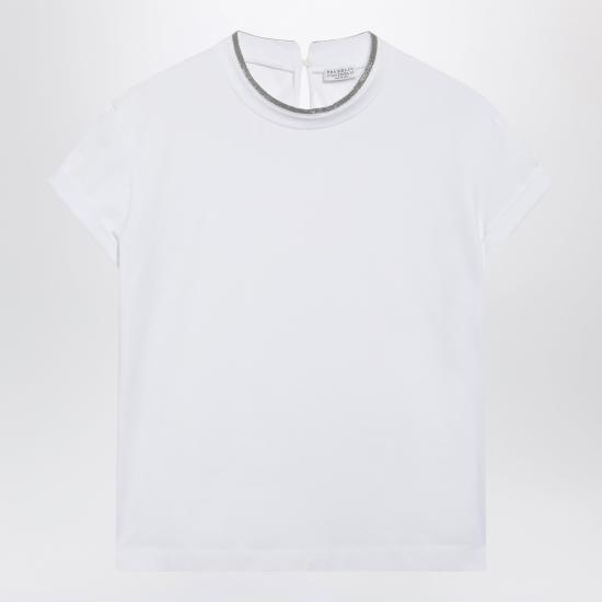 26FW 브루넬로 쿠치넬리 콘트라스트 트림 코튼 티셔츠 M0T18BD200CO White