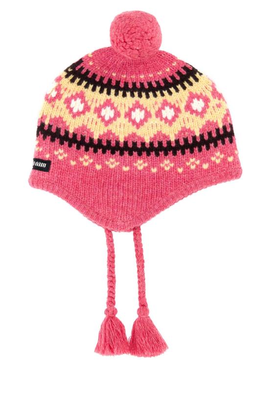 26SS 미우미우 로고 패치 폼폼 비니 5HC48818SI F0028 PINK