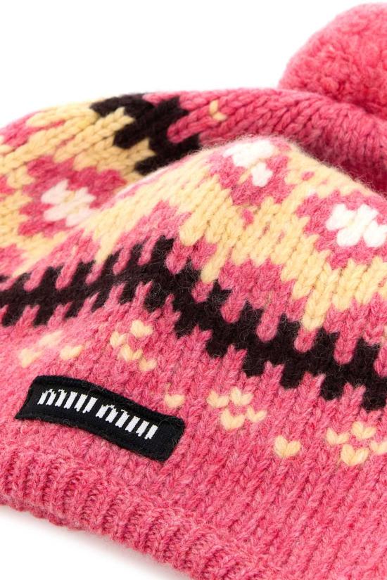 26SS 미우미우 로고 패치 폼폼 비니 5HC48818SI F0028 PINK - MIU MIU