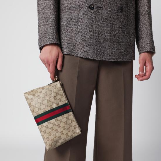 26FW 구찌 웹 디테일 GG 파우치 875821FAF79 Black - GUCCI