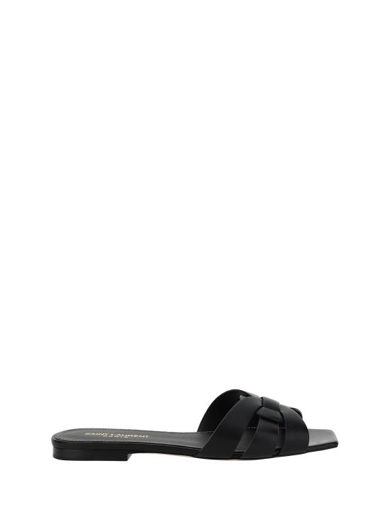 26FW 생로랑 스무스 레더 트리뷰트 플랫 뮬 571952BDA00 1000 BLACK