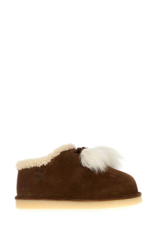 25FW 미우미우 스웨이드 시어링 뮬 스웨이드 시어링 뮬 5R514EFZF15Z0G F0324 BROWN - MIU MIU