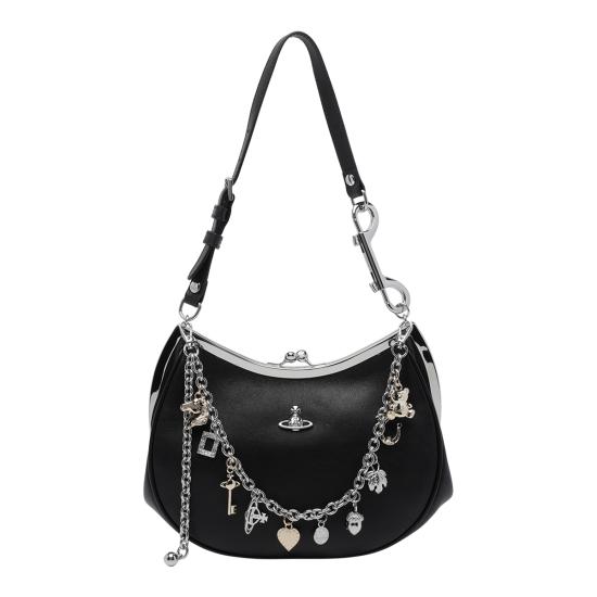 26FW 비비안웨스트우드 카프스킨 스몰 로고 토트백 4B01000PW L00BXN401 BLACK