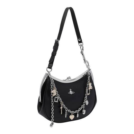 26FW 비비안웨스트우드 카프스킨 스몰 로고 토트백 4B01000PW L00BXN401 BLACK - VIVIENNE WESTWOOD