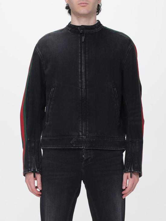 26FW 구찌 GG 자카드 레더 트림 코튼 데님 자켓 872075XDDHQ 1000 Black