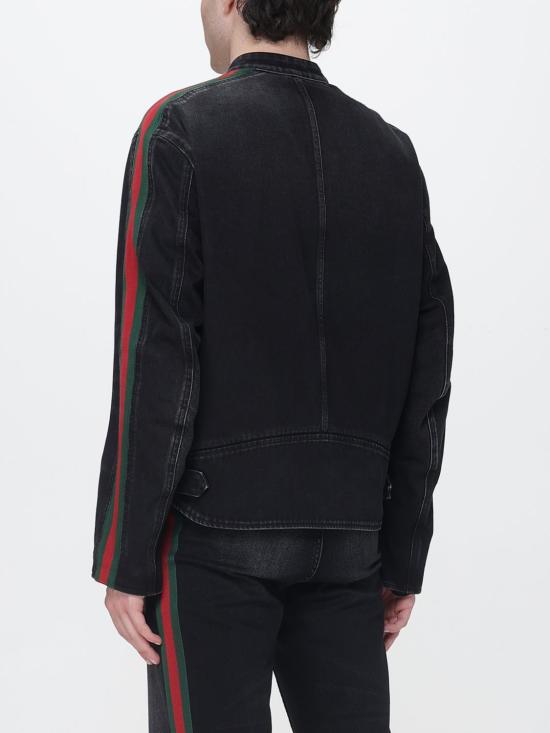 26FW 구찌 GG 자카드 레더 트림 코튼 데님 자켓 872075XDDHQ 1000 Black - GUCCI
