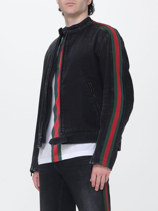 26FW 구찌 GG 자카드 레더 트림 코튼 데님 자켓 872075XDDHQ 1000 Black - GUCCI