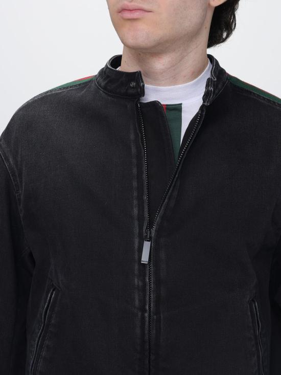 26FW 구찌 GG 자카드 레더 트림 코튼 데님 자켓 872075XDDHQ 1000 Black - GUCCI