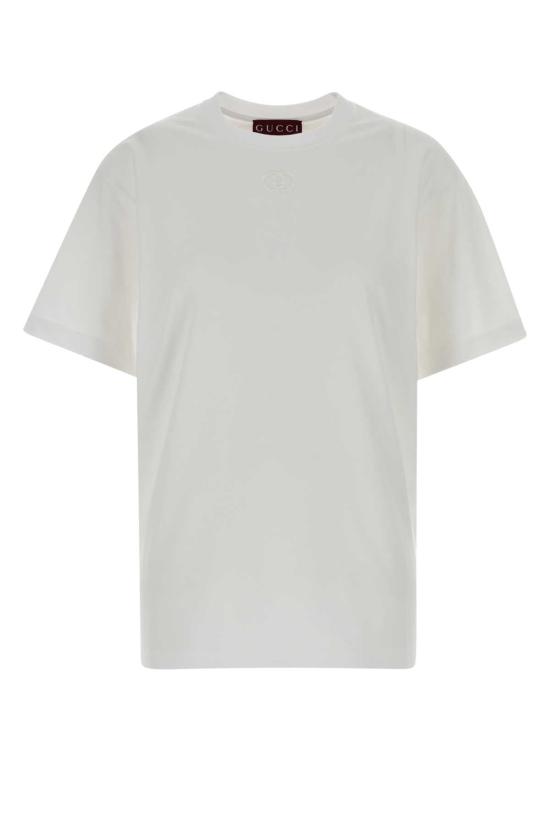 25FW 구찌 로고 자수 코튼 저지 반팔 티셔츠 837959XJHJR 9692 WHITE