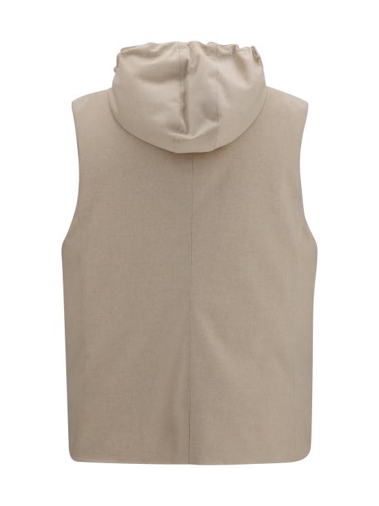 26FW 브루넬로 쿠치넬리 본디드 울 플란넬 디테처블 후드 다운 베스트 MM4701775 CID85 BEIGE - BRUNELLO CUCINELLI