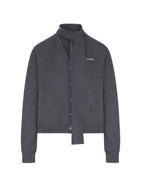 26FW 미우미우 로고 타이 울 가디건 MMF03XOOO6068 F0308 GREY