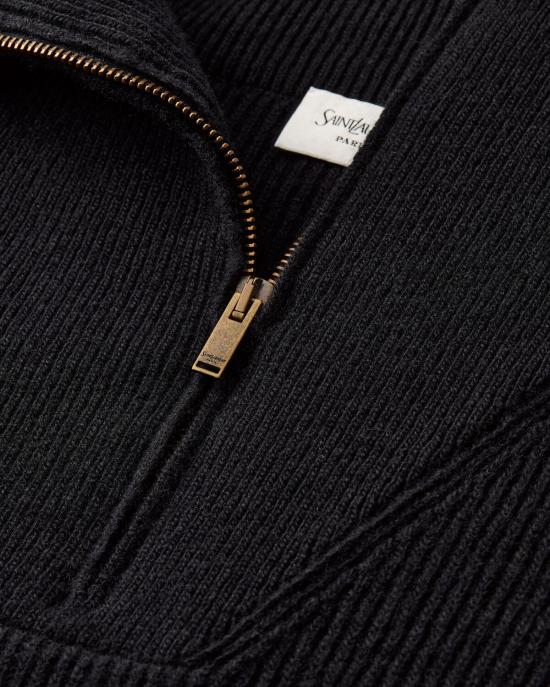 26FW 생로랑 골지 하프 집업 니트 스웨터 골지 하프 집업 니트 스웨터 873709Y77LS 1000 BLACK - SAINT LAURENT