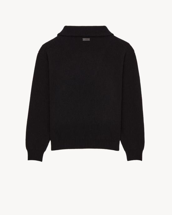 26FW 생로랑 골지 하프 집업 니트 스웨터 골지 하프 집업 니트 스웨터 873709Y77LS 1000 BLACK - SAINT LAURENT