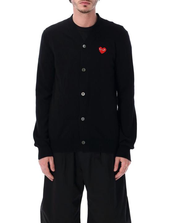 26FW 꼼데가르송 V넥 하트 와펜 가디건 AXN008051 BLACK