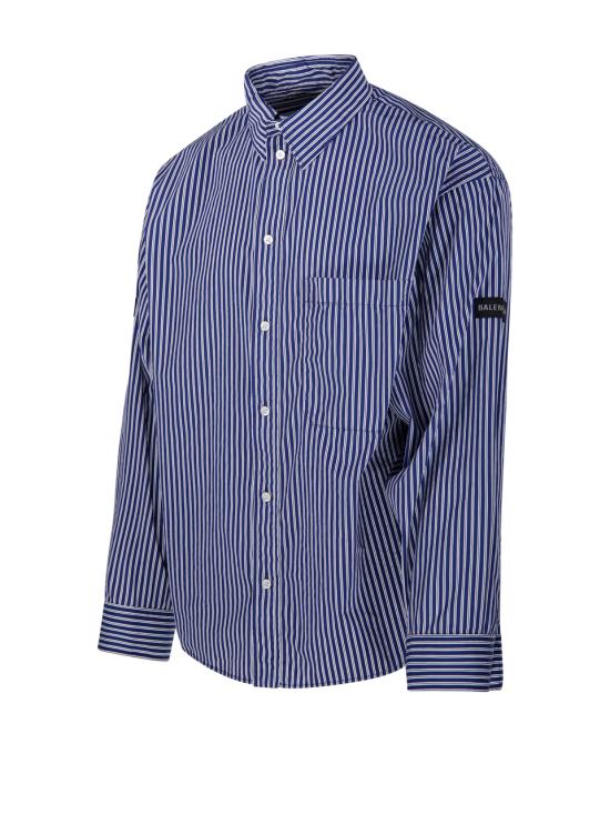 26SS 발렌시아가 스트라이프 로고 패치 셔츠 857814 TTM34 8502 NAVY WHITE - BALENCIAGA