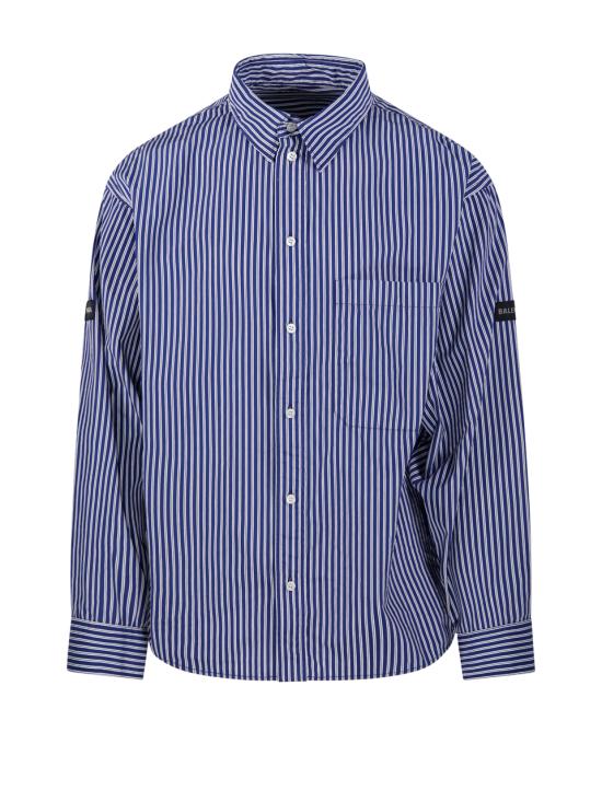 26SS 발렌시아가 스트라이프 로고 패치 셔츠 857814 TTM34 8502 NAVY WHITE