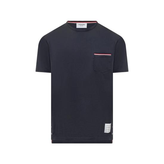 26FW 톰브라운 미디움 웨이트 저지 팁 포켓 크루넥 티셔츠 MJS010A 01454 415 BLUE