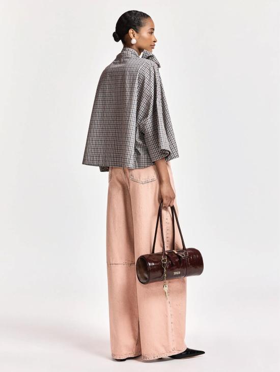 26FW 에센셜앤트워프 블라우스 Camicia a Quadretti con Strass 및 Fiocco Marrone - ESSENTIEL ANTWERP