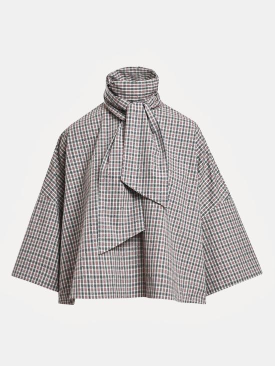 26FW 에센셜앤트워프 블라우스 Camicia a Quadretti con Strass 및 Fiocco Marrone - ESSENTIEL ANTWERP